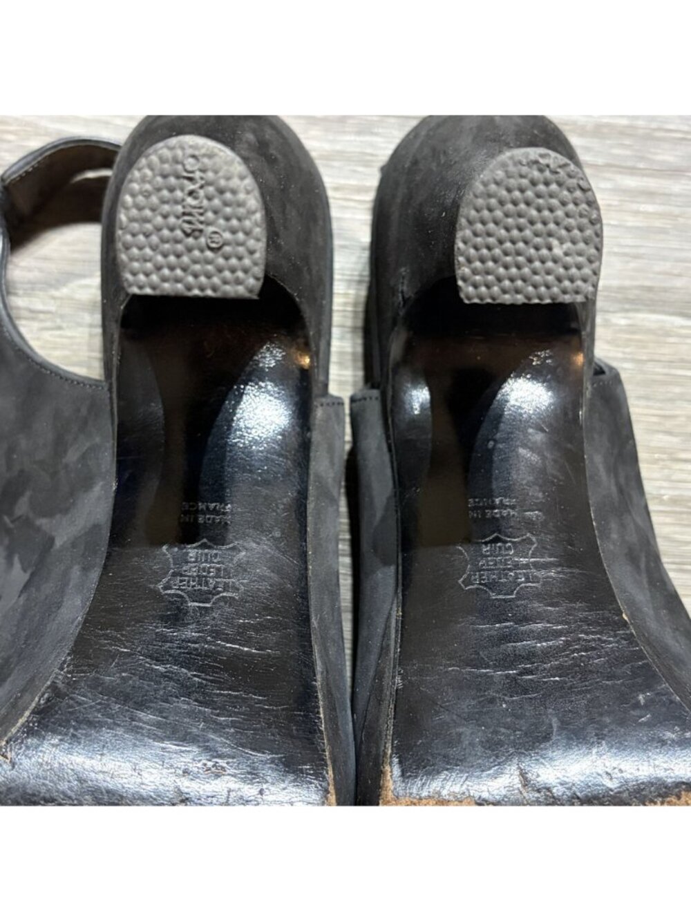 Karl Lagerfeld Suede Slingback Platform Heels 7M Black Almond Toe France VTG Y2K - Picture 11 of 13